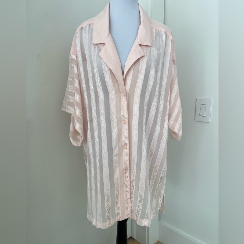 VINTAGE Eaton Vanity Fair Night Shirt Button Front Short Boxy Oversize Fit Sheer